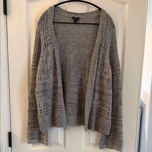 Torrid women's gray pointelle knit sweater, potentially featuring bell sleeves